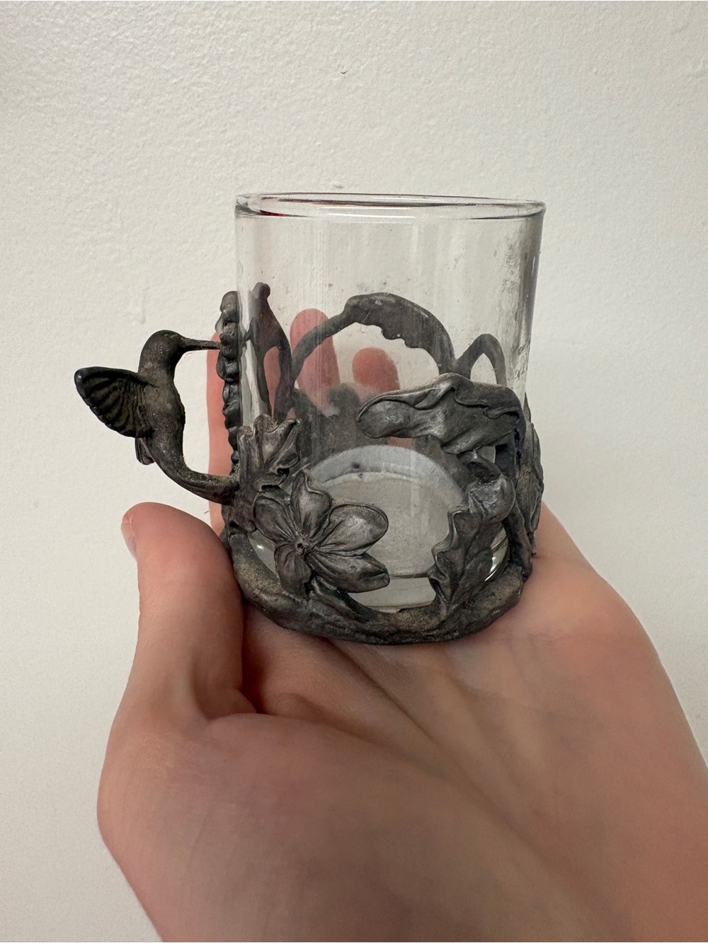 Vintage Seagull Pewter Hummingbird and Floral Tealight Votive Holder